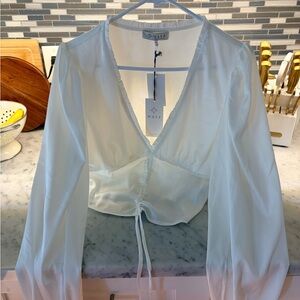 WAYF white v scrunch up long sleeve